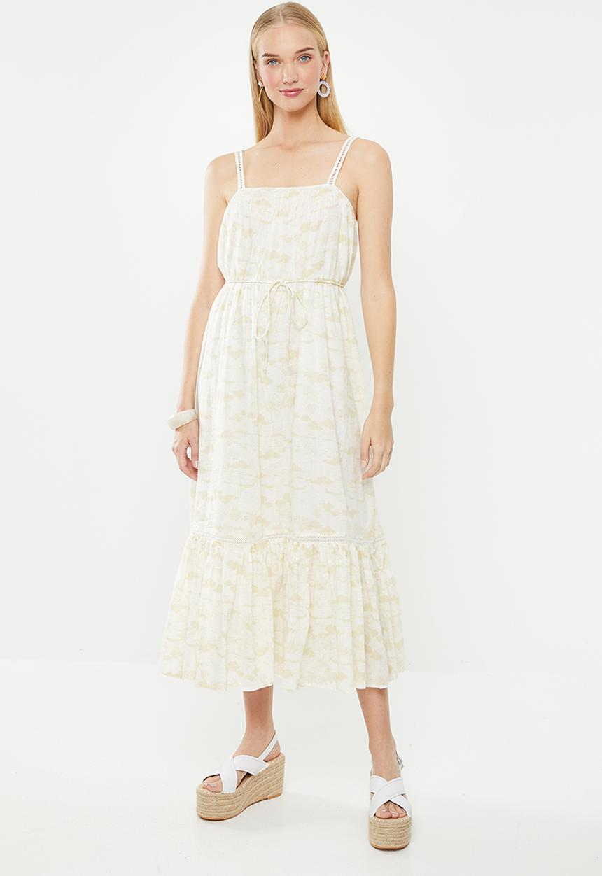 Cotton On - Woven meadow tiered midi dress - cream & yellow 
