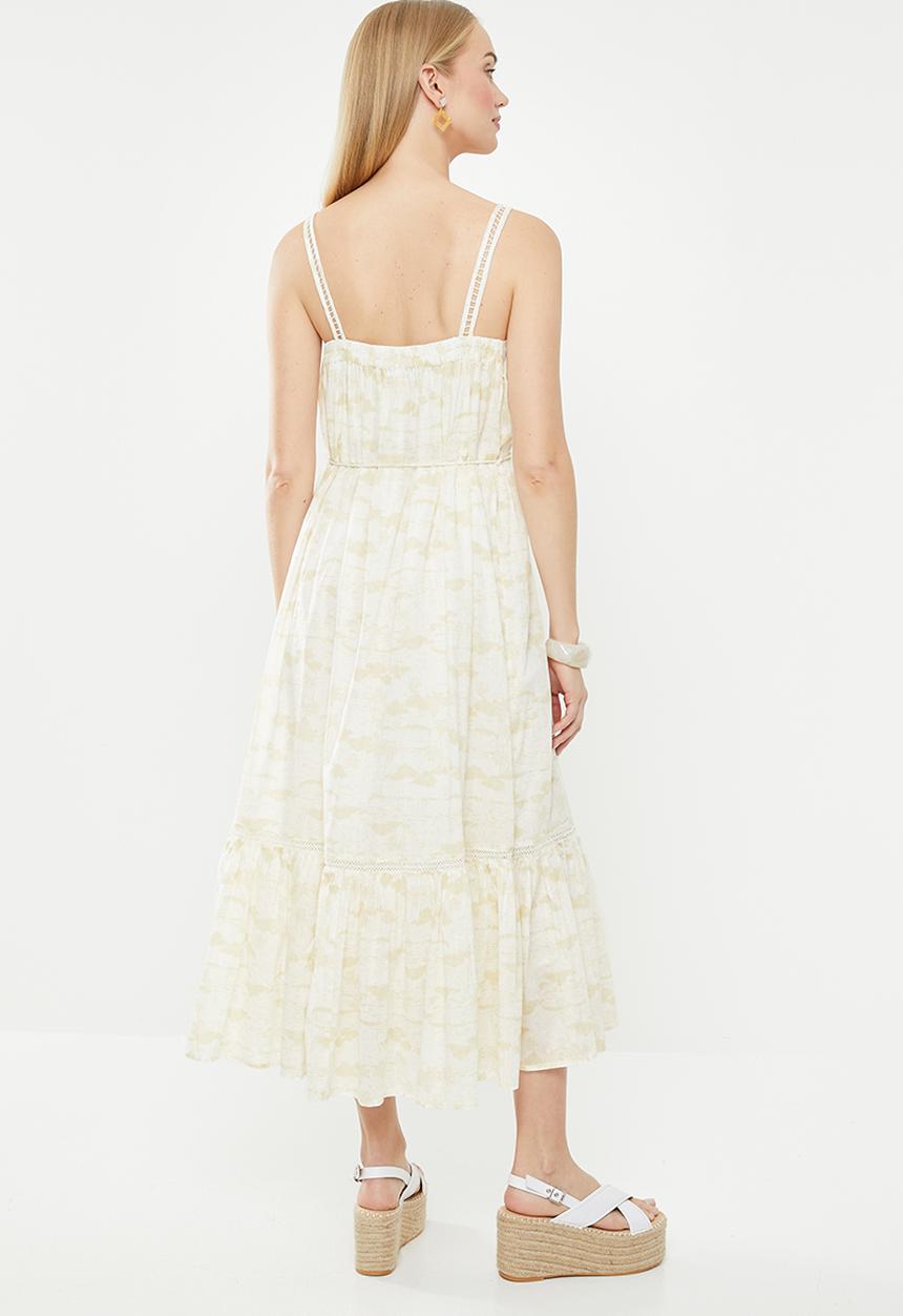 Cotton On - Woven meadow tiered midi dress - cream & yellow 