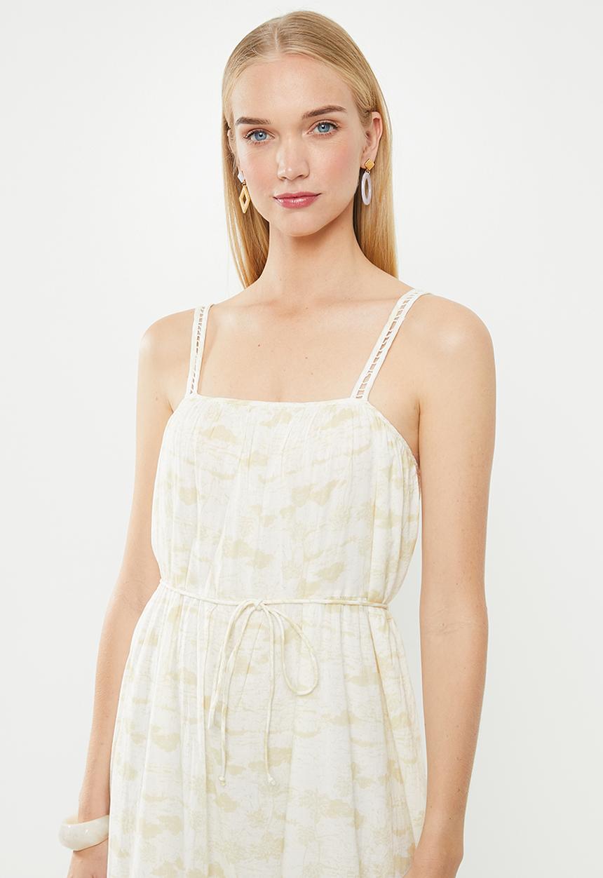 Cotton On - Woven meadow tiered midi dress - cream & yellow 