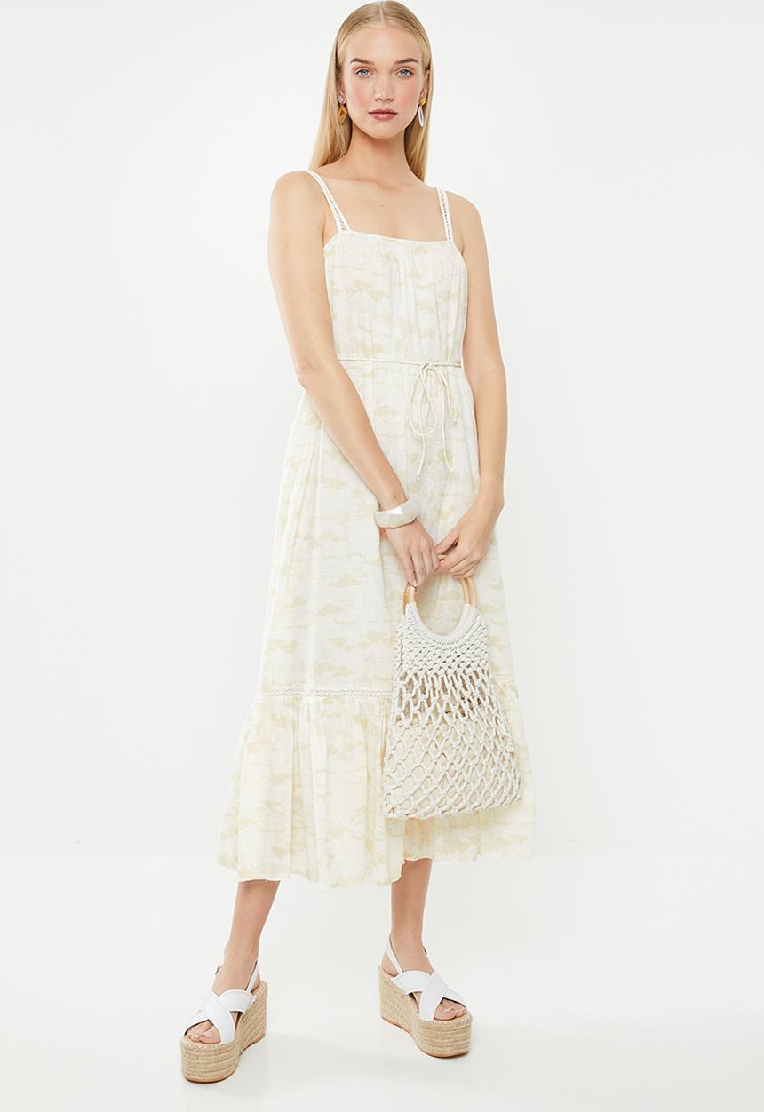Cotton On - Woven meadow tiered midi dress - cream & yellow 