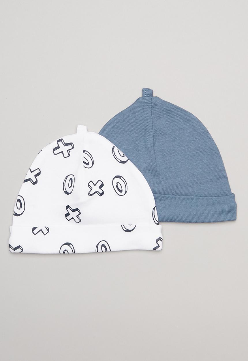 Pop Candy - X's & o's printed 2 pack beanie - white & navy