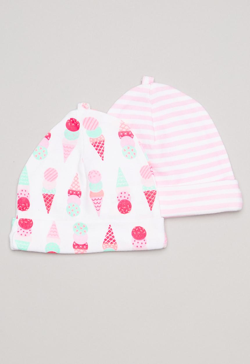 Pop Candy - Ice-cream print 2 pack beanie - pink & white