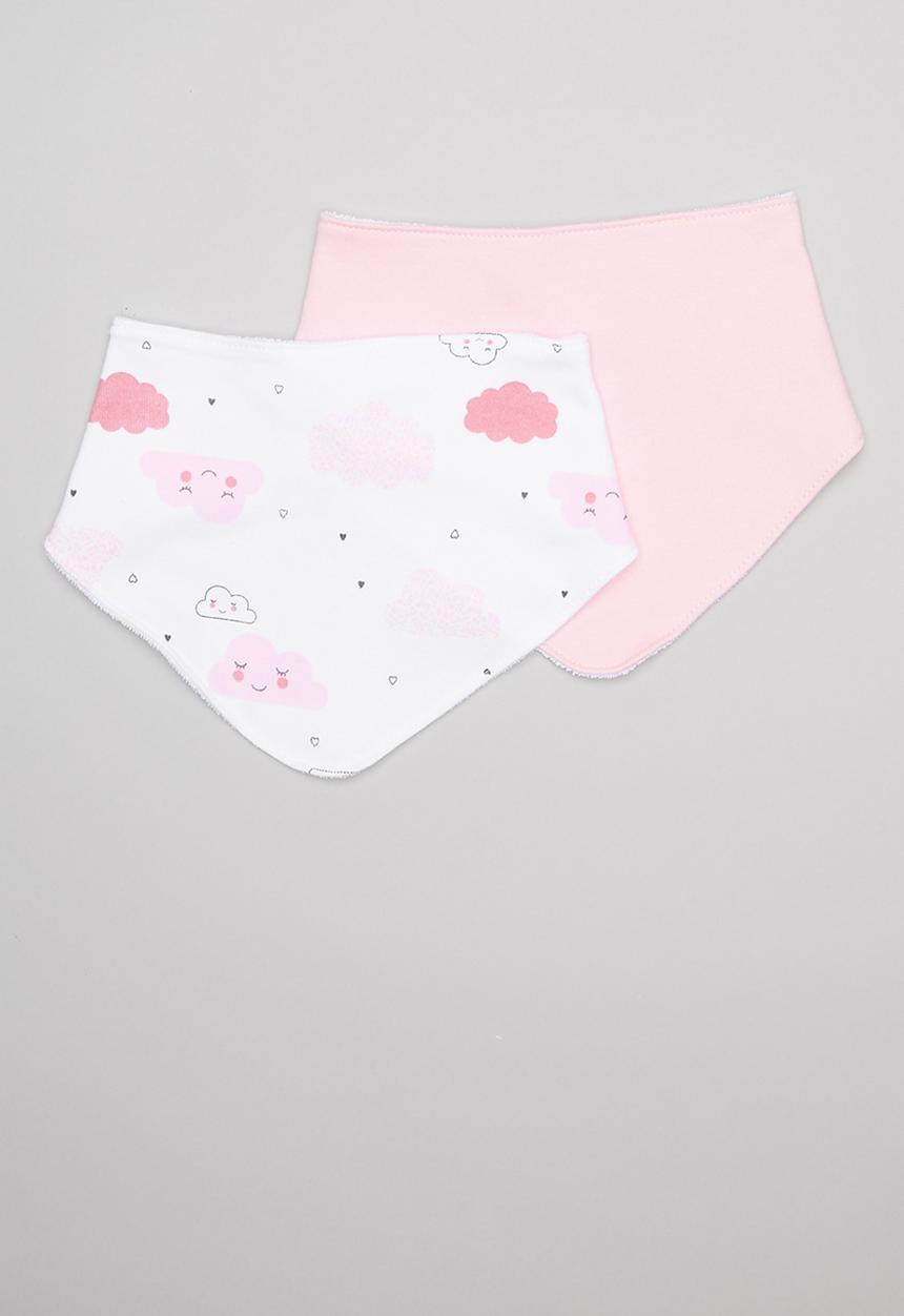 Pop Candy - Cloud print 2 pack bib - pink & white