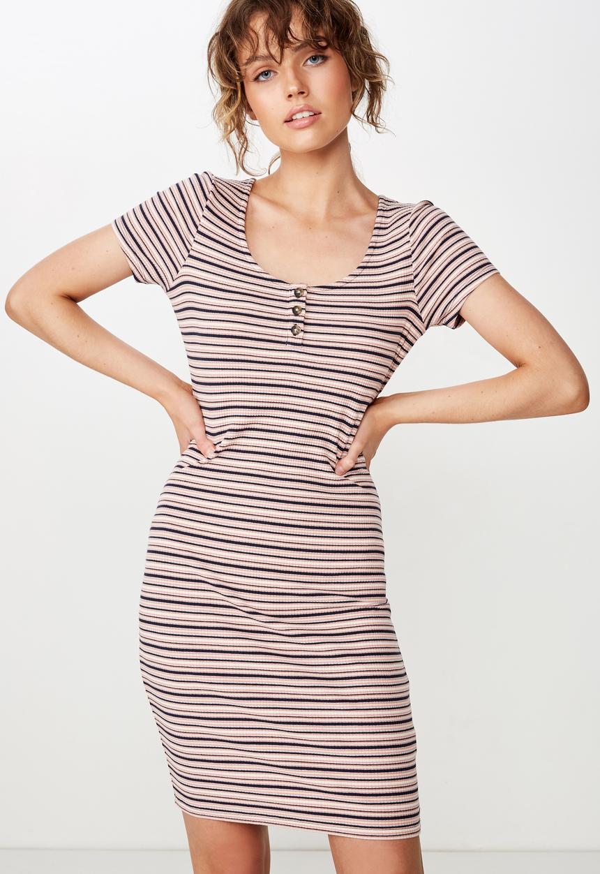 Cotton On - Gabby short sleeve abi stripe dress - pink & blue