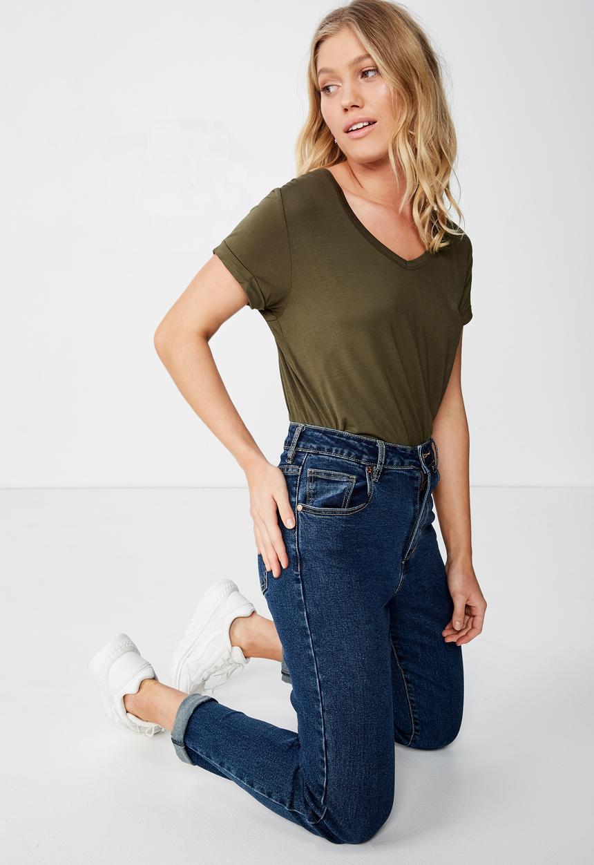 Cotton On - Karly short sleeve V-neck tee - khaki