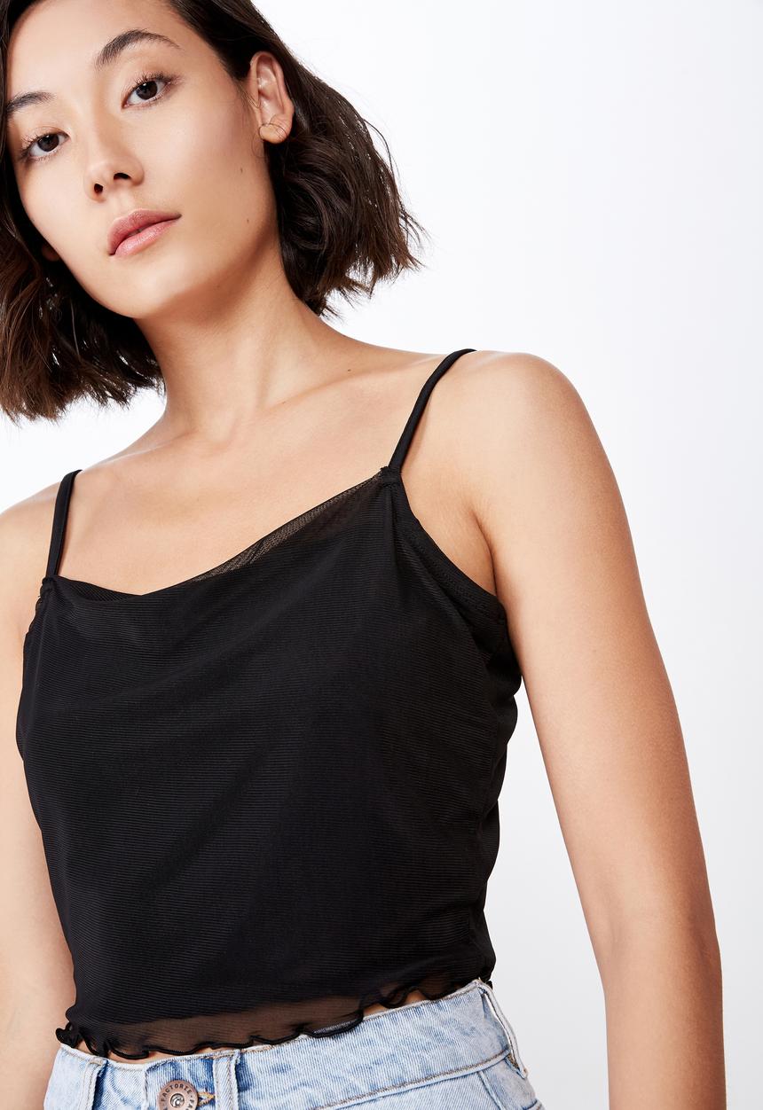 Factorie - Mesh crop cami - black