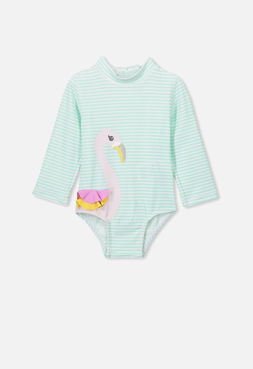 Cotton On - Malia long sleeve one piece - green & White 