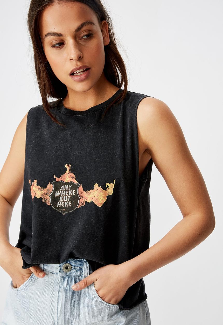 Factorie - Graphic anywhere else but here tank top - black