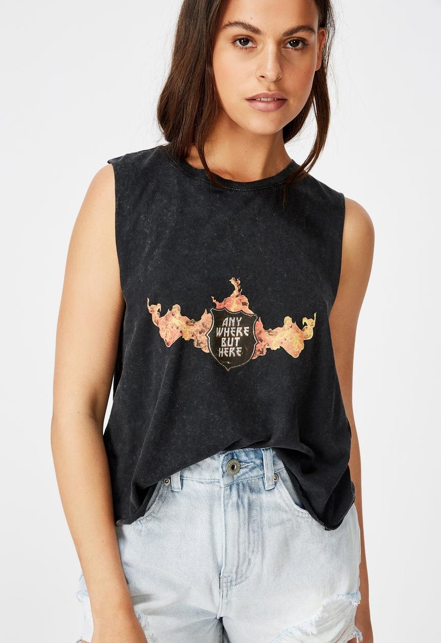 Factorie - Graphic anywhere else but here tank top - black