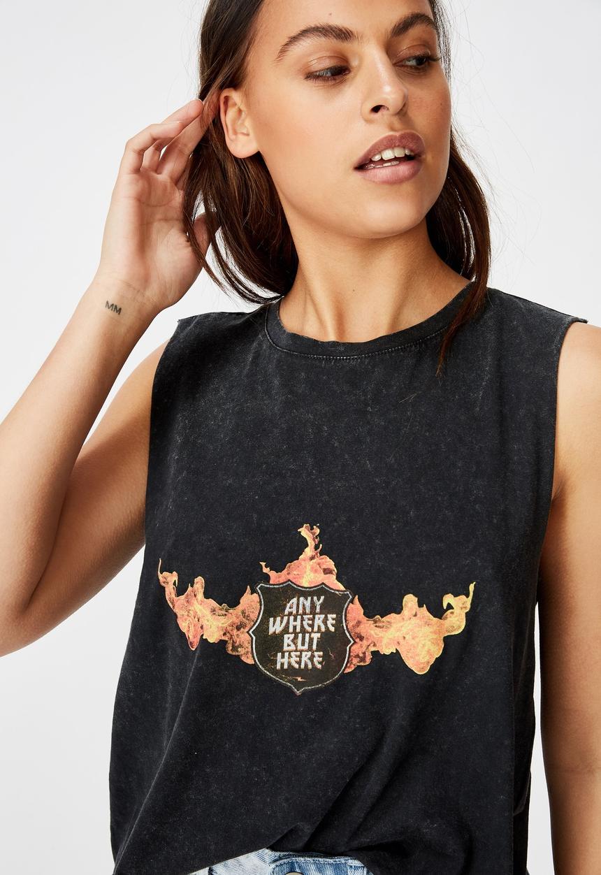 Factorie - Graphic anywhere else but here tank top - black