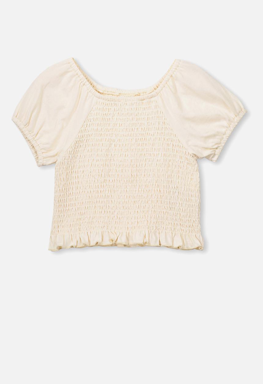 Cotton On - Silvia short sleeve shirred top - dark vanilla