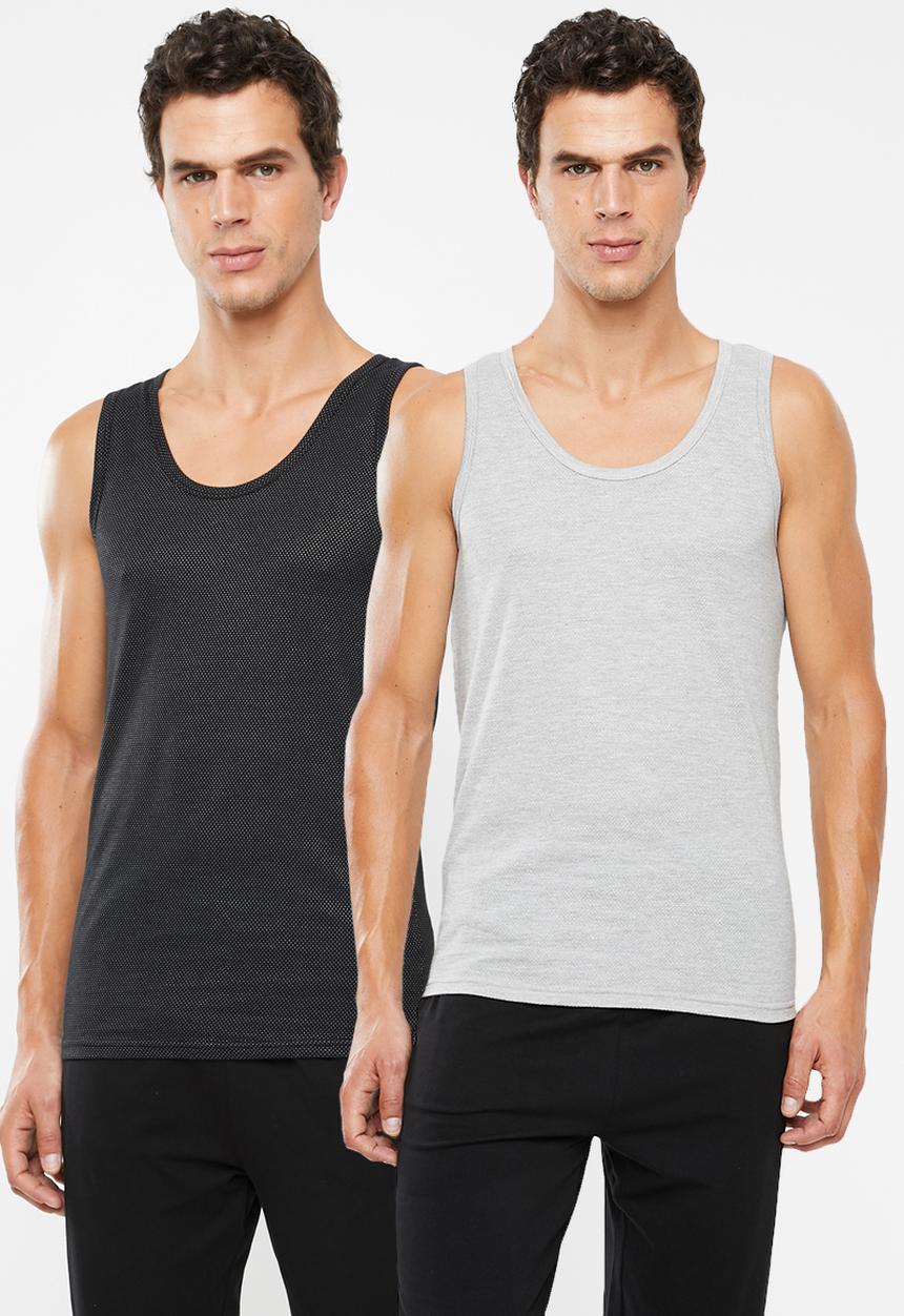 Jockey - 2 Pack eyelet vest - grey & black