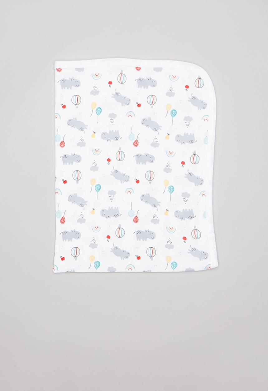 Pop Candy - Hippo & balloons receiving blanket - white