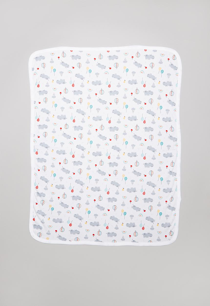 Pop Candy - Hippo & balloons receiving blanket - white