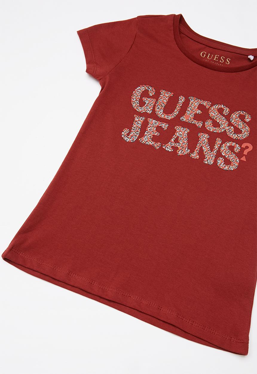 GUESS - Girls leopard Guess tee - red