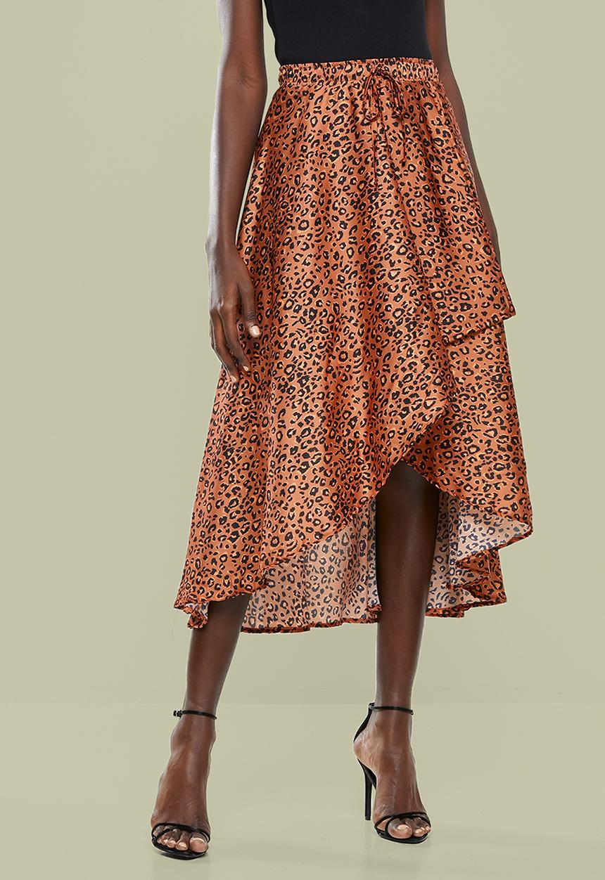 Superbalist - Asymetric wrap midi skirt - rust & black