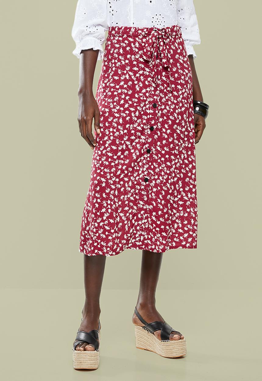 Superbalist - Button through midi skirt - burgundy & white 