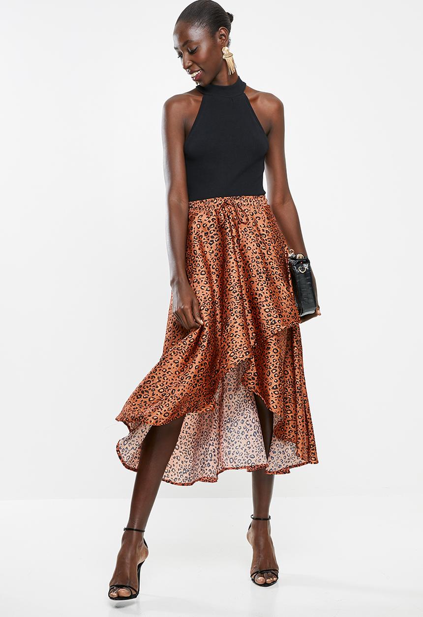 Superbalist - Asymetric wrap midi skirt - rust & black