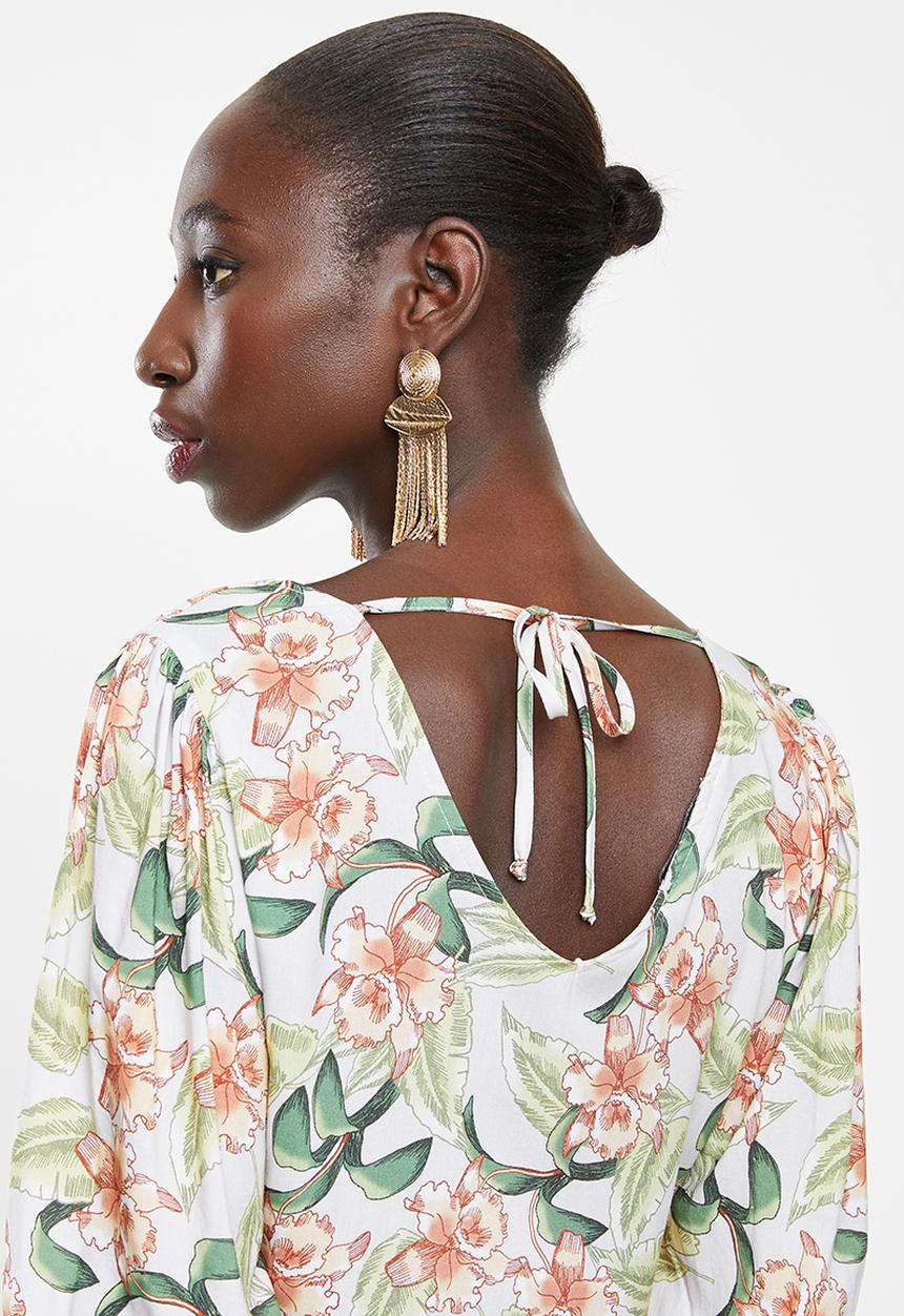 Superbalist - Puff sleeve button through dress - multi