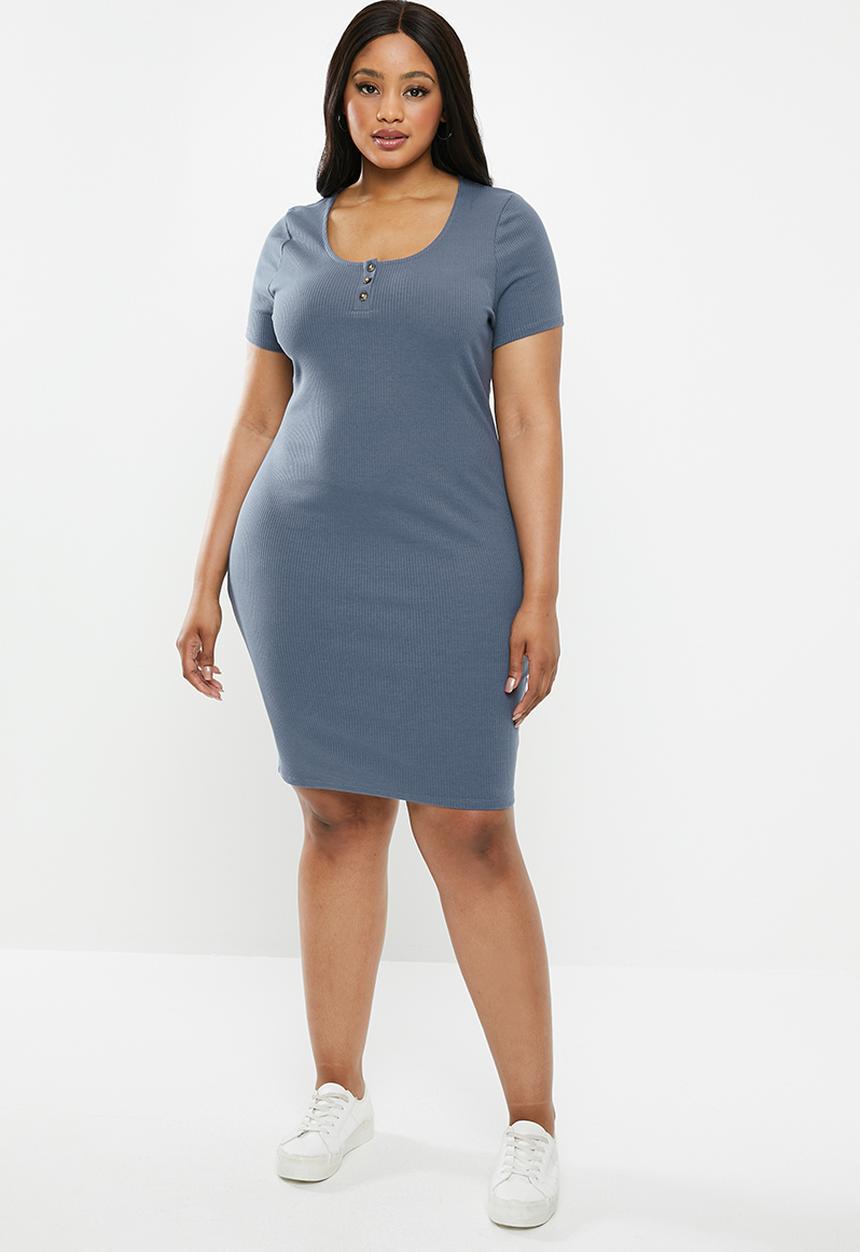 Cotton On - Curve gabby short sleeve mini dress - blue 