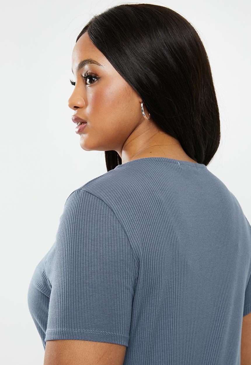Cotton On - Curve gabby short sleeve mini dress - blue 