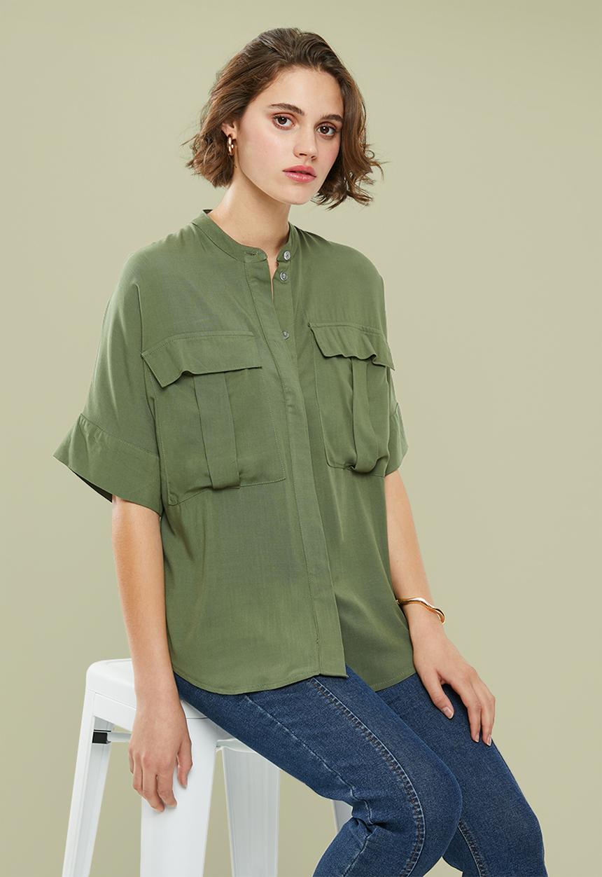 Superbalist - Utility pocket mandarin shirt - green
