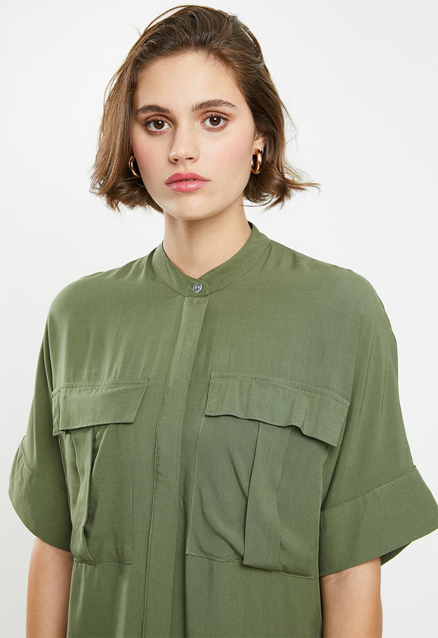 Superbalist - Utility pocket mandarin shirt - green