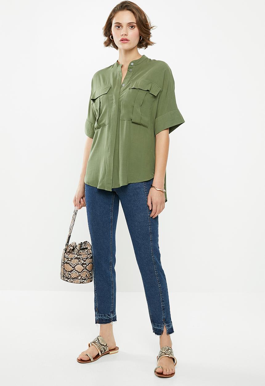 Superbalist - Utility pocket mandarin shirt - green