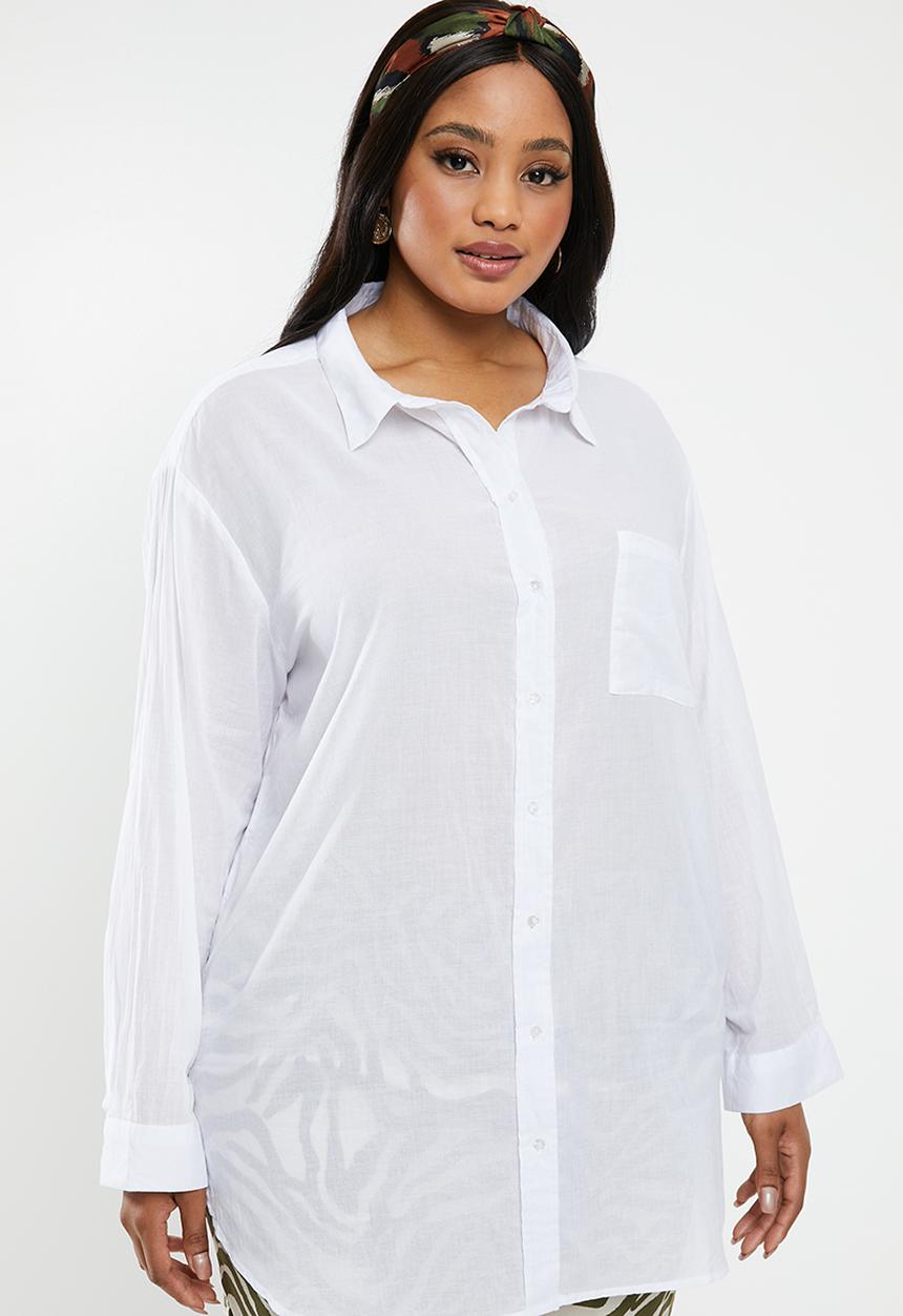 Cotton On - Curve savannah oversized resort shirt - white