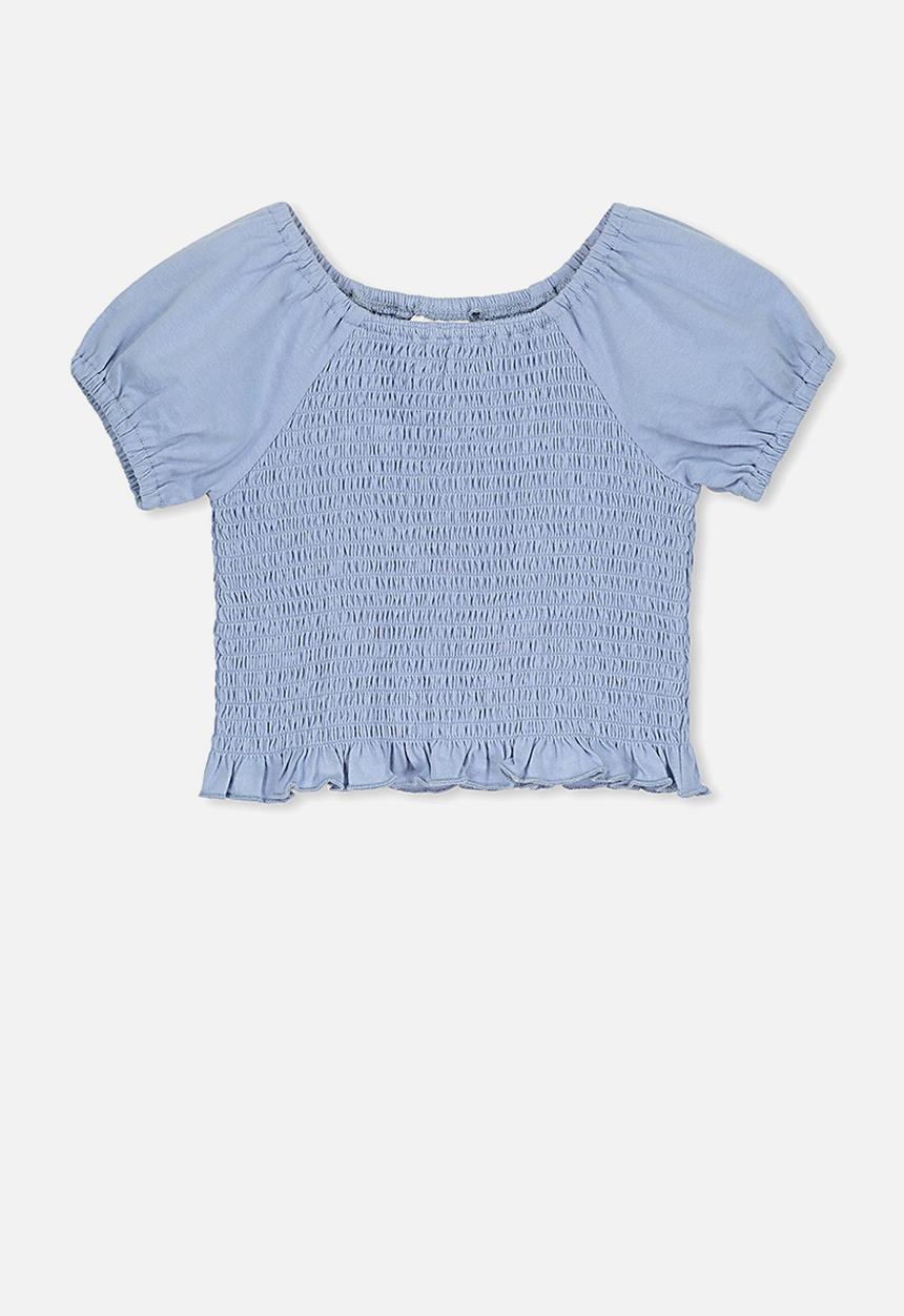 Cotton On - Silvia short sleeve shirred top - blue