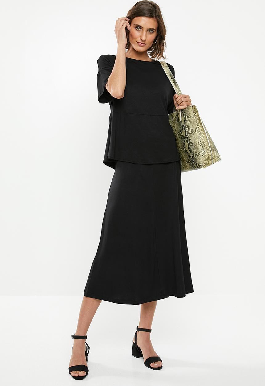 edit - Draw cord midi skirt - black