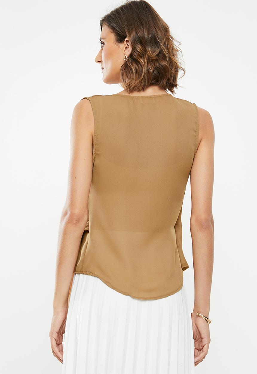 edit - Sleeveless wrap top - brown
