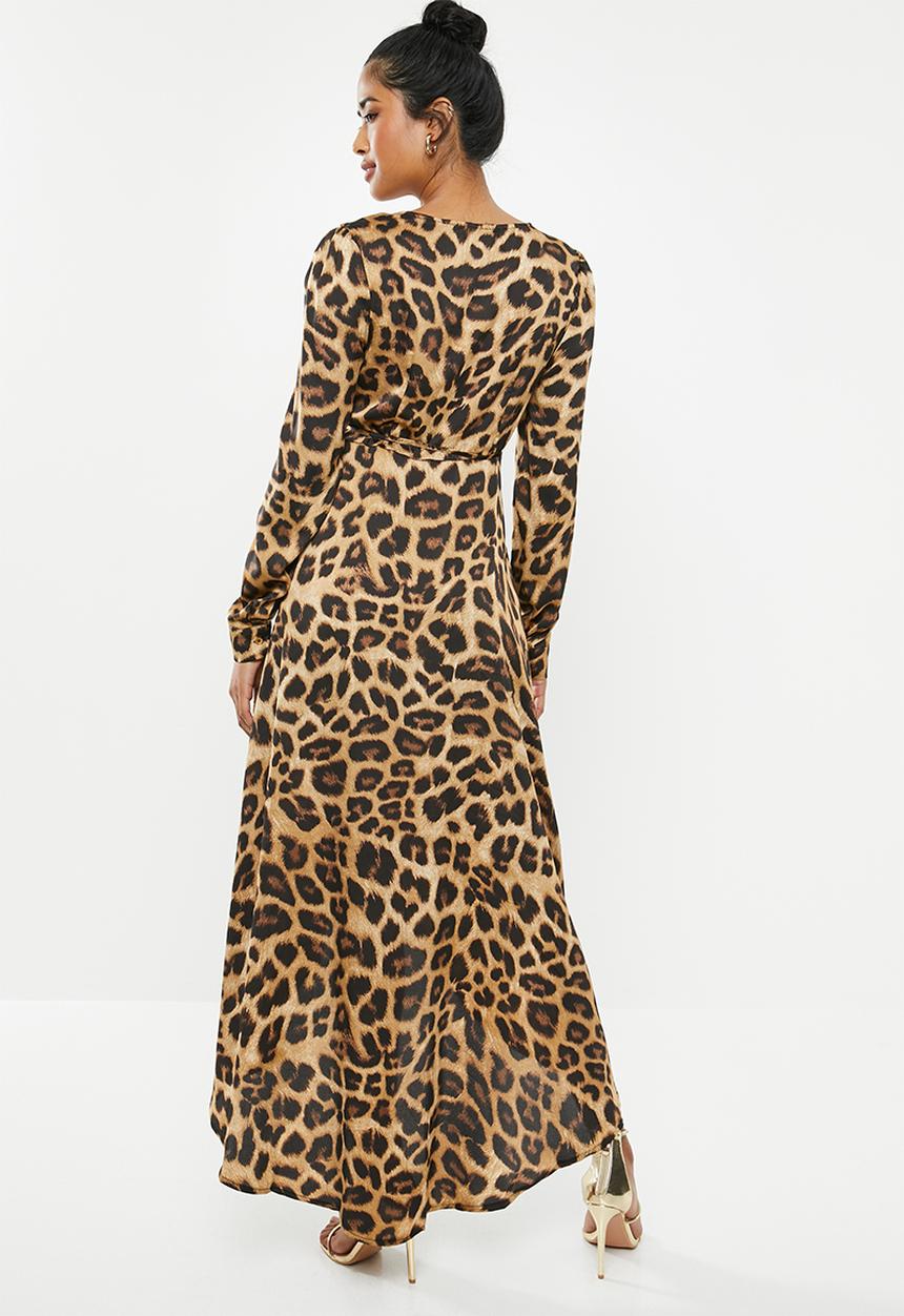 Missguided - High low wrap midi dress ls leopard - mutli 