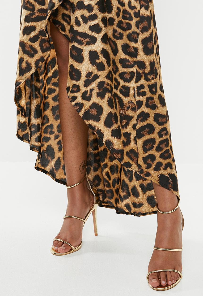 Missguided - High low wrap midi dress ls leopard - mutli 