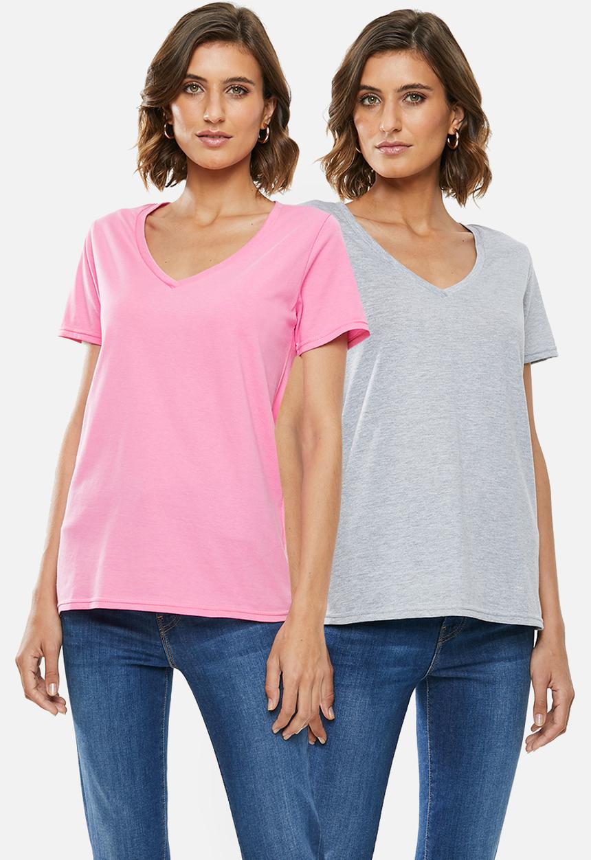 edit - 2 Pack V-neck tees - grey & pink