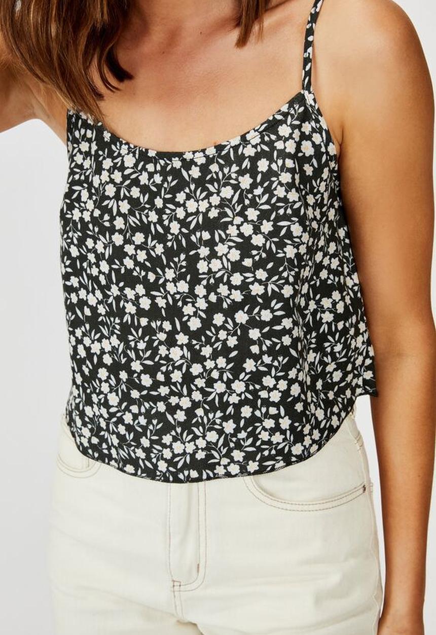 Cotton On - Astrid cropped scoop neck cami - black & white 