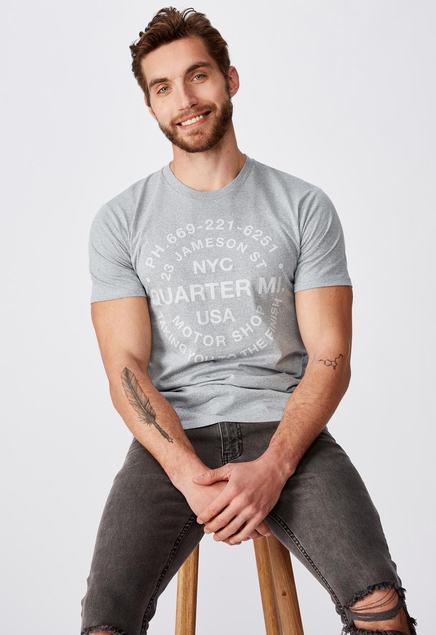 Cotton On - Quarter mile Tbar moto T-shirt - grey