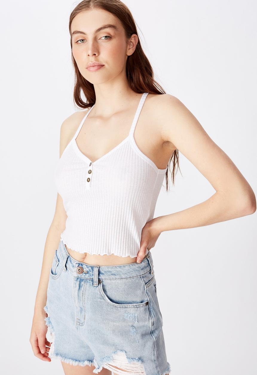 Cotton On - Textured henley racer back singlet - white