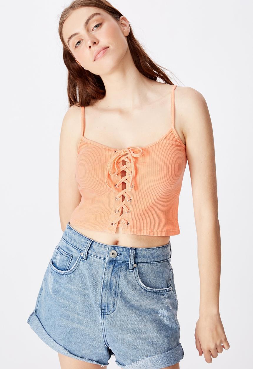 Cotton On - Lace up eyelet tank top - orange
