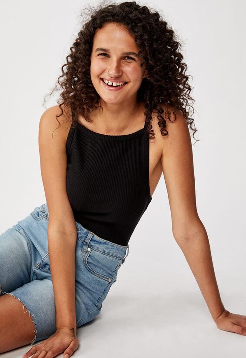 Cotton On - High crew low back tank top - black