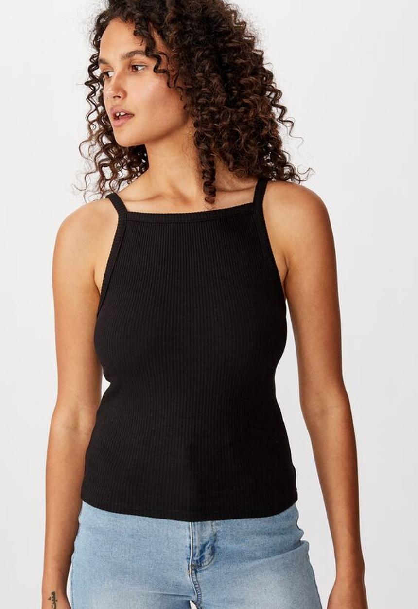 Cotton On - High crew low back tank top - black