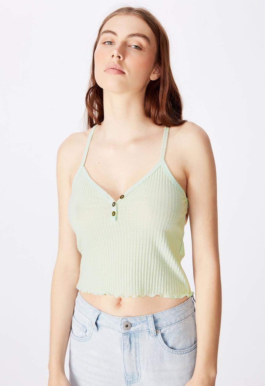 Cotton On - Textured henley racer back singlet - green 
