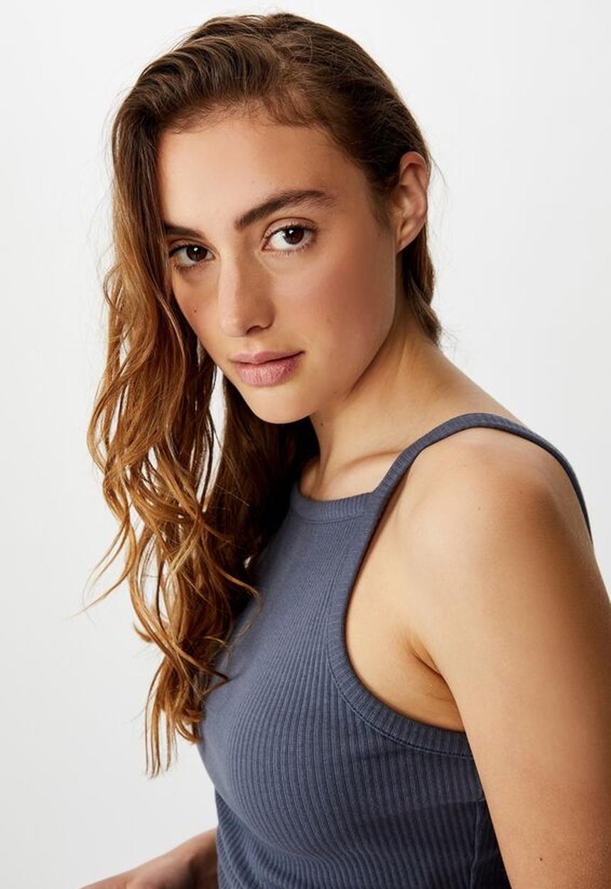 Cotton On - High crew low back tank top - blue