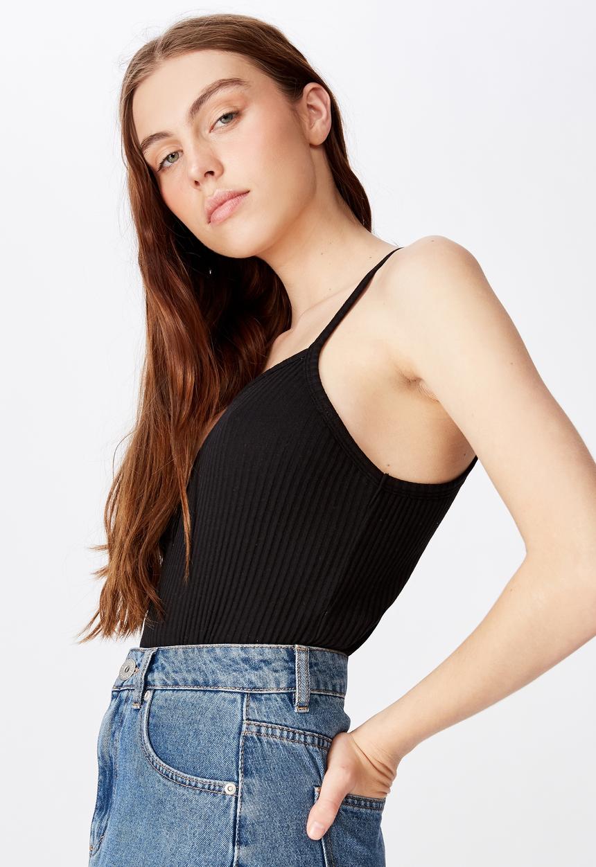 Cotton On - Textured henley racer back singlet - black
