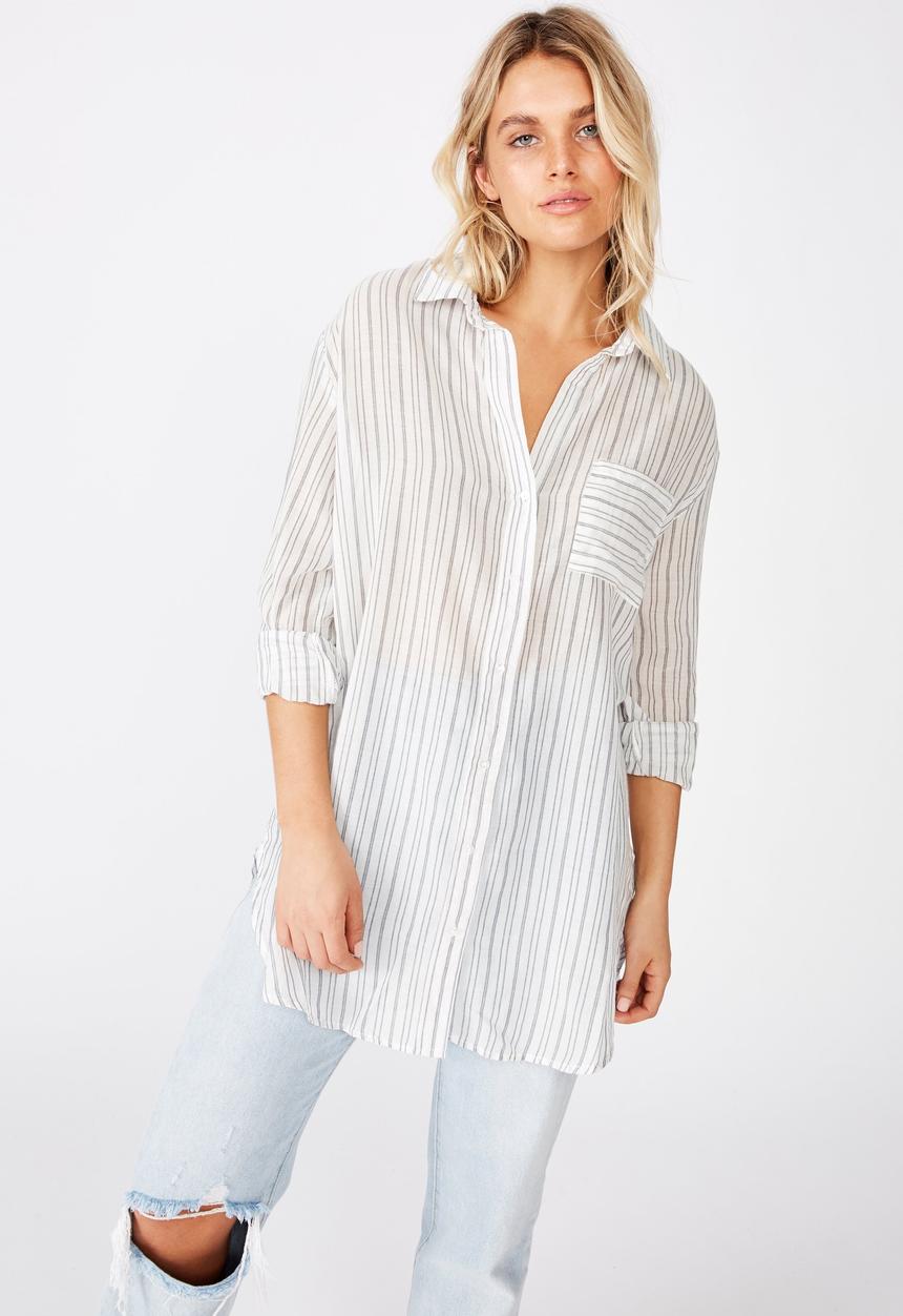 Cotton On - Savannah oversized resort shirt - white & grey