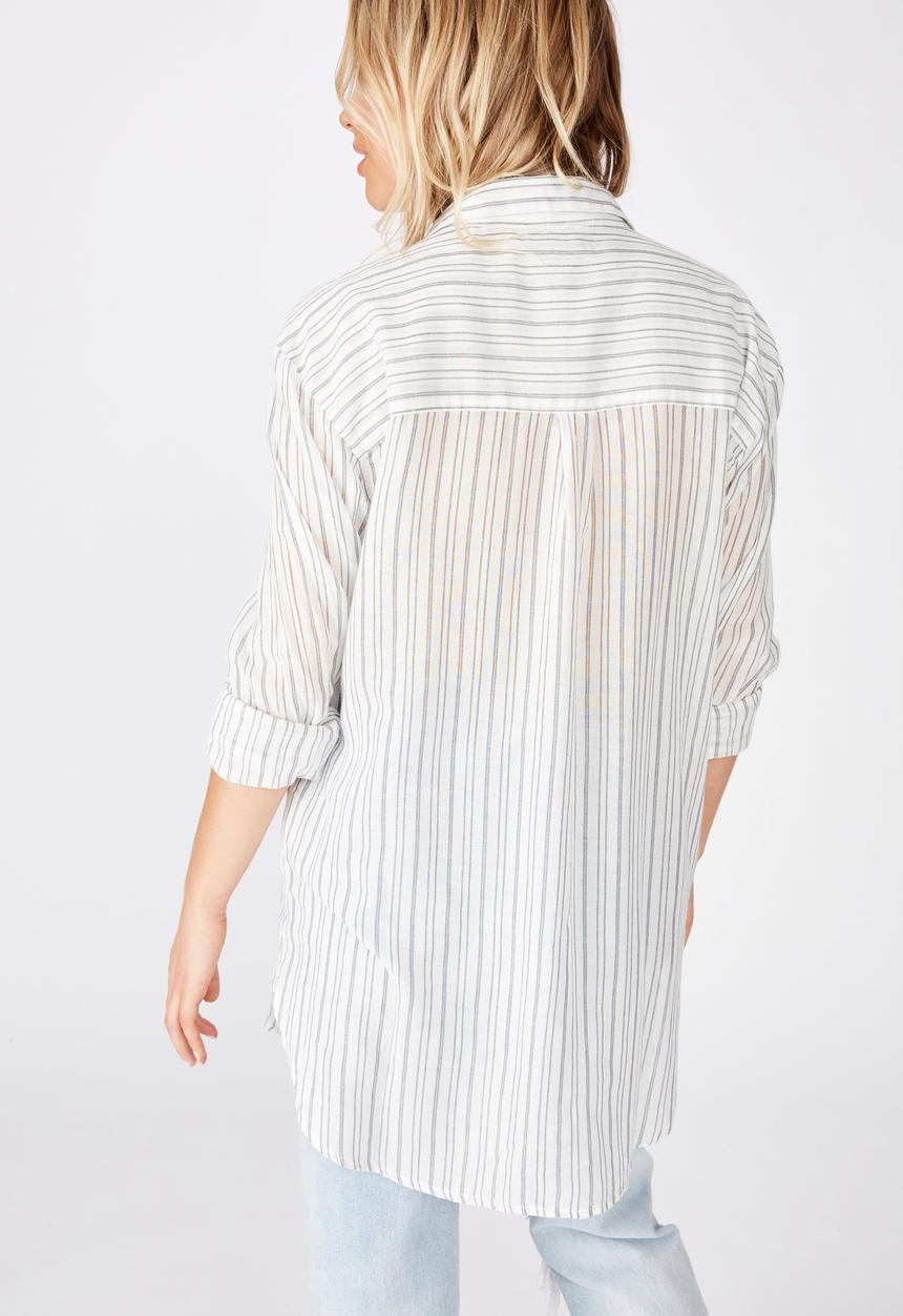 Cotton On - Savannah oversized resort shirt - white & grey