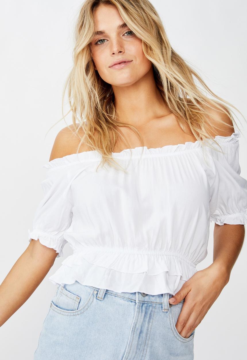 Cotton On - Prairie frill short sleeve blouse - white