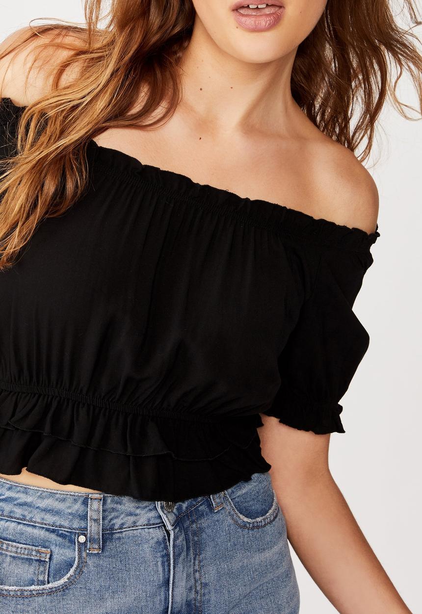 Cotton On - Prairie frill short sleeve blouse - black