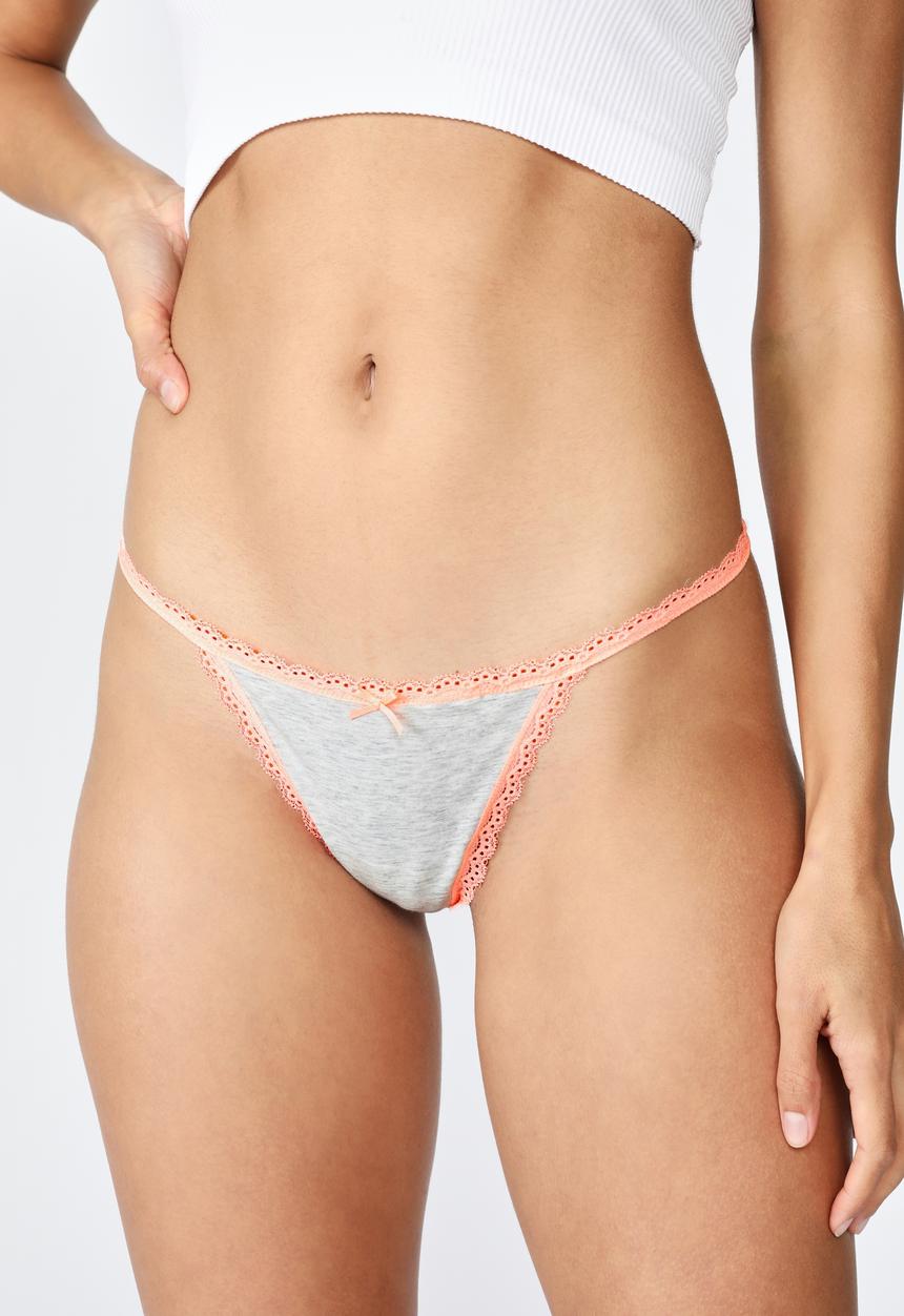 Cotton On - Charlotte lace trim G-string briefs - grey & orange