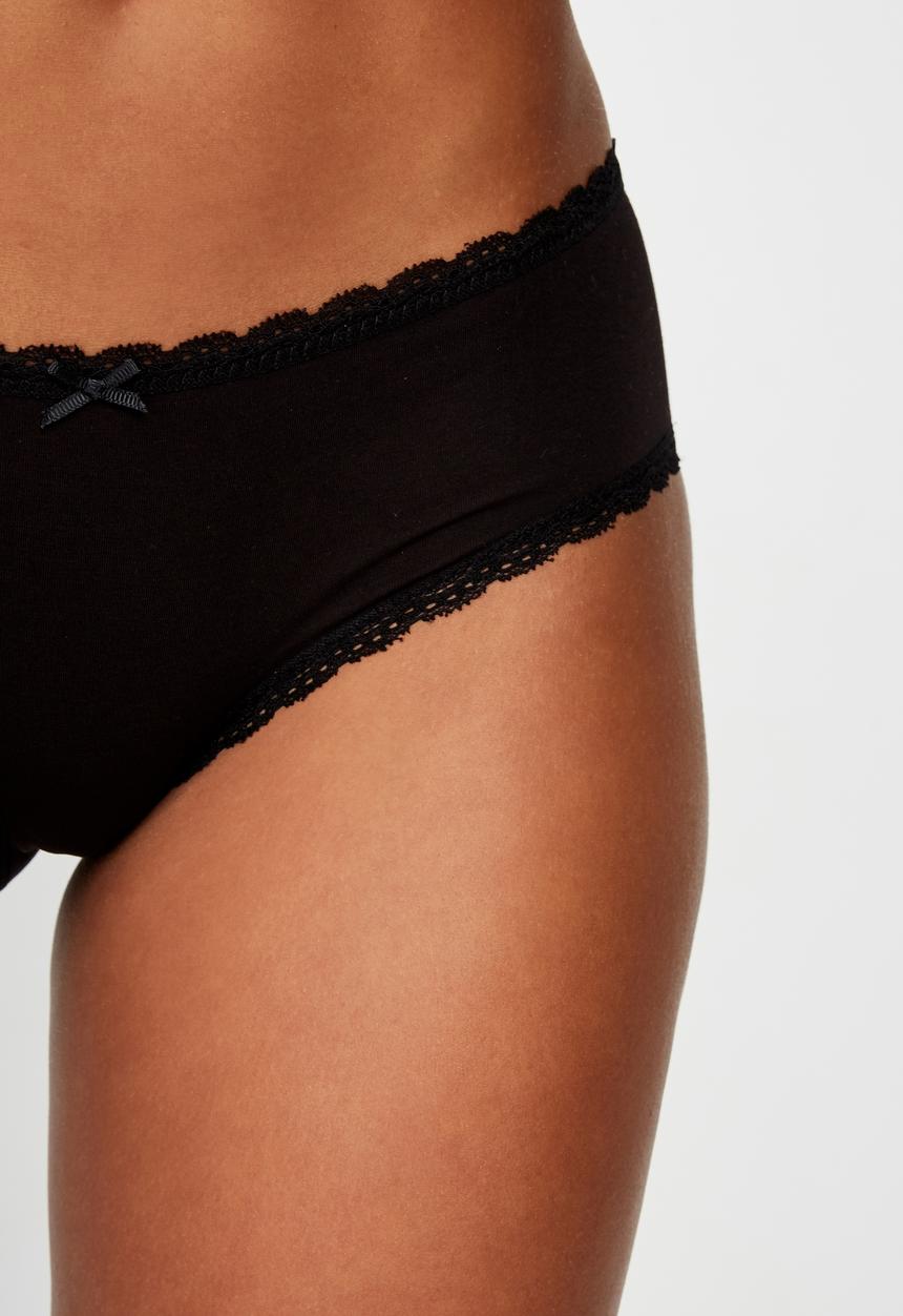 Cotton On - Charlotte lace trim boyleg briefs - black